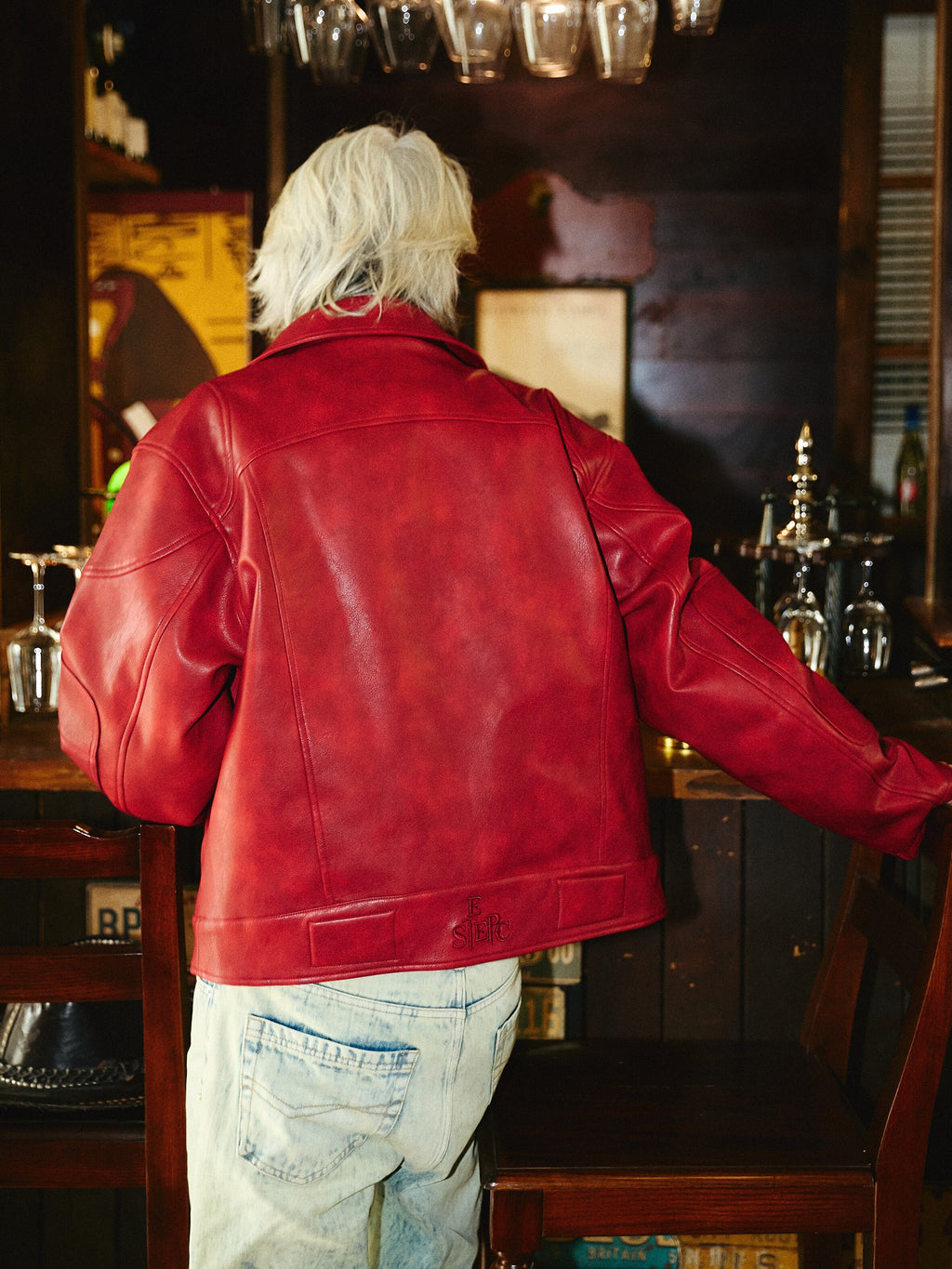 STEEPC Aged Washed Burgundy Red Short Leather Jacket