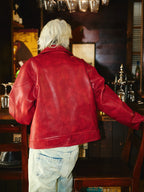 STEEPC Aged Washed Burgundy Red Short Leather Jacket
