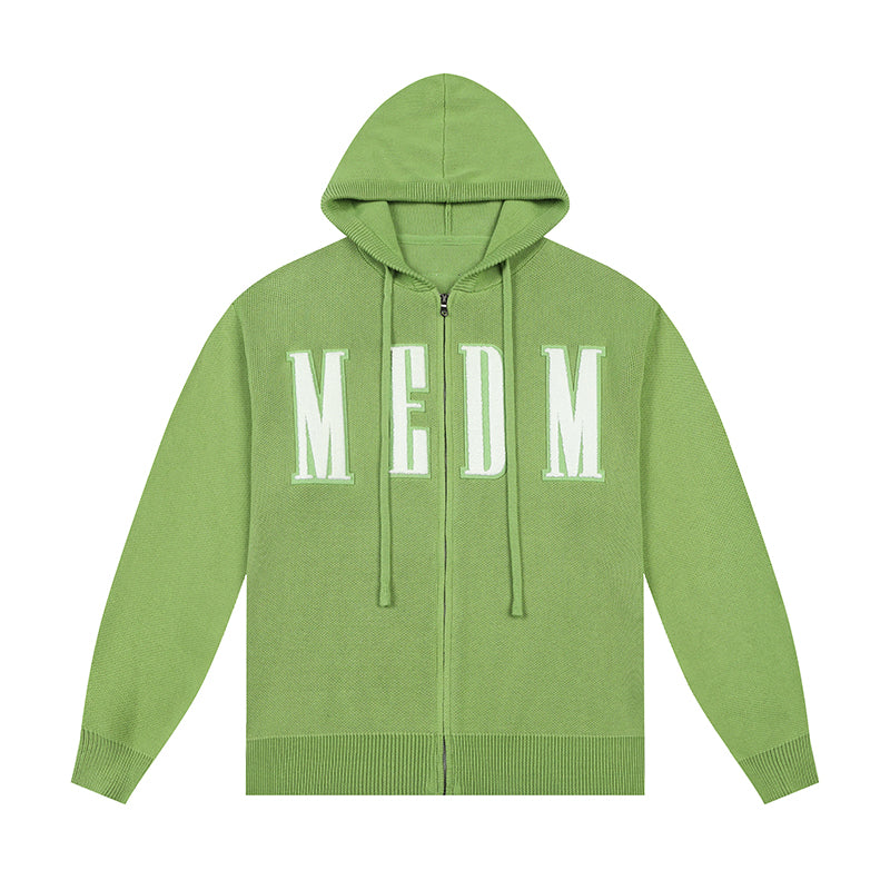 MEDM Basic Embroidered Logo Zip Up Knit Hoodie