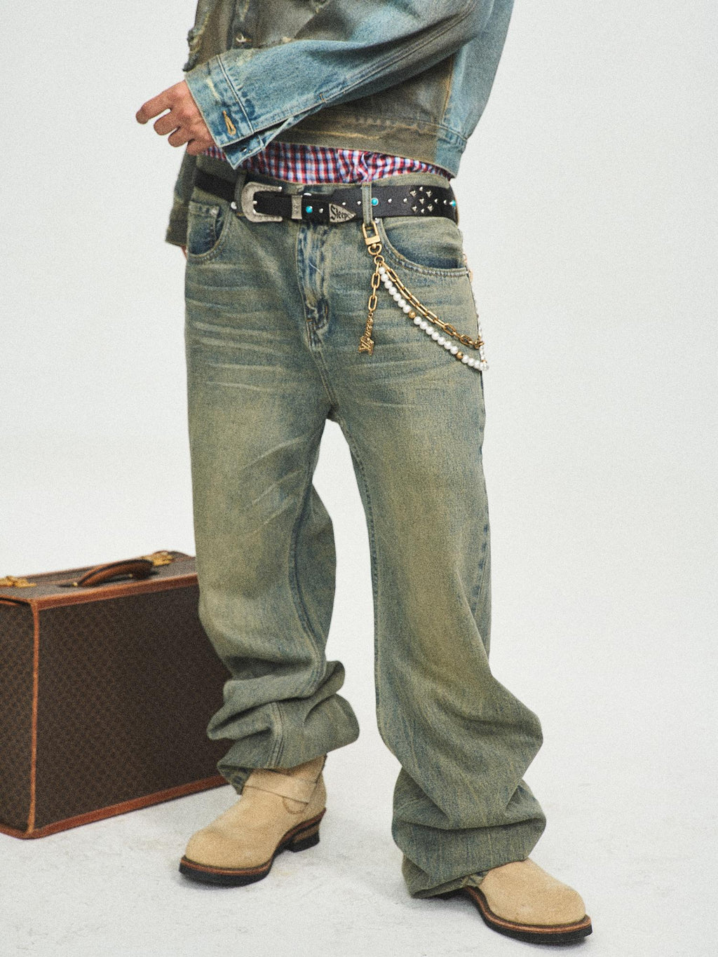 STEEPC Turquoise Studded Tanned Leather Belt