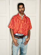 STEEPC Digital Full Print Orange Leopard Cuban Shirt