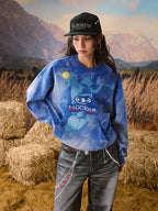 YADcrew Washed Patch Angel Embroidery Printed Sweatshirt