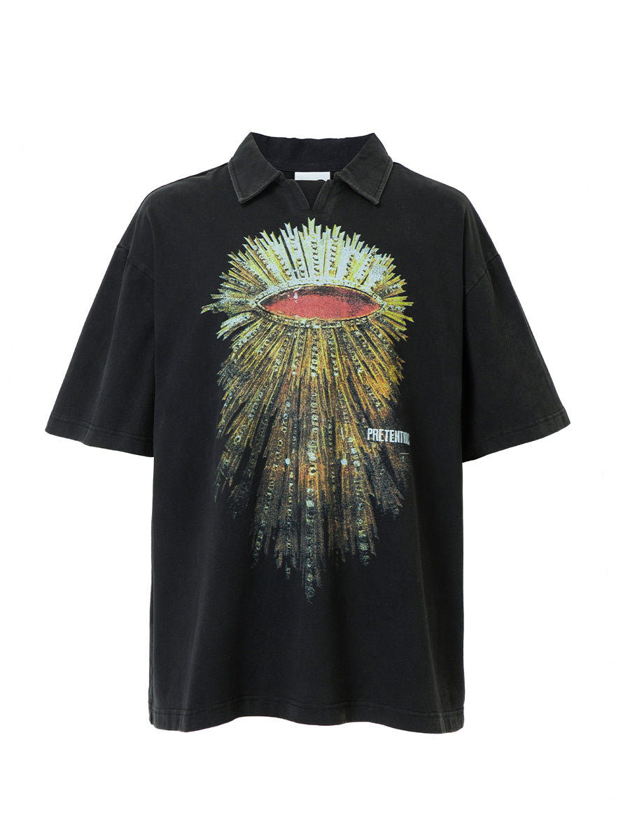 F2CE Washed Distressed Printing Polo Shirt