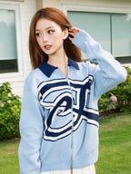 S45 Handwritten S Letter Zip Up Knit Cardigan