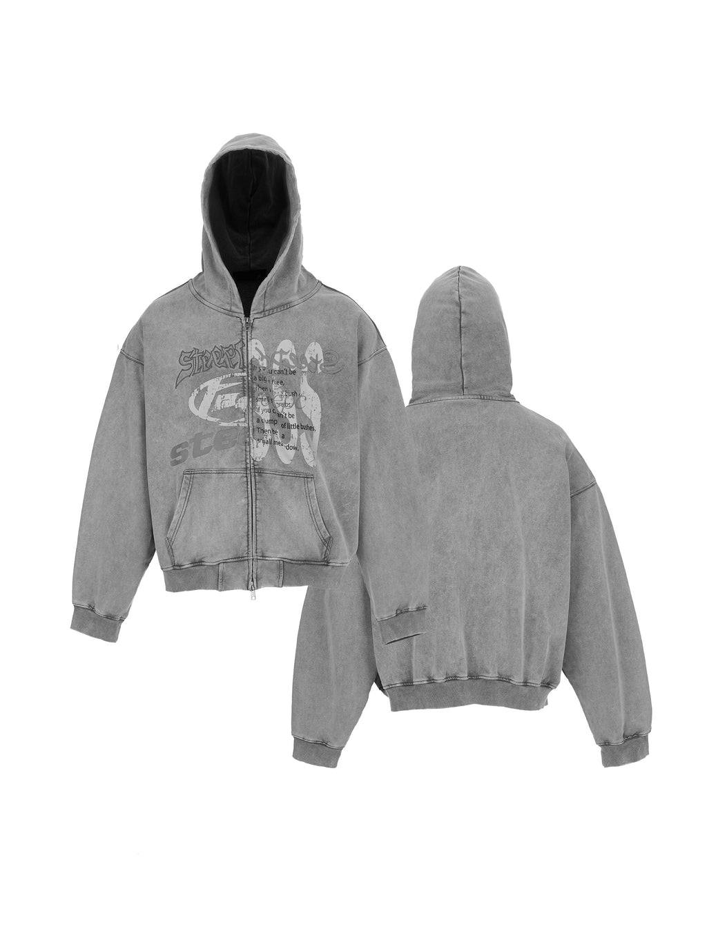 STEEPC Heavy Washed Old Boxy Zip Hoodie