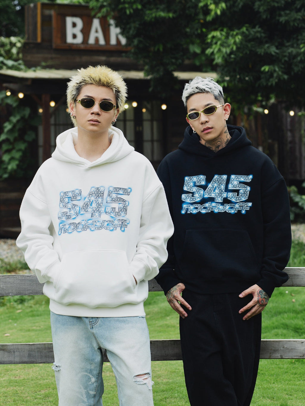 S45 Ice Blue Full Diamond Print Logo Hoodie