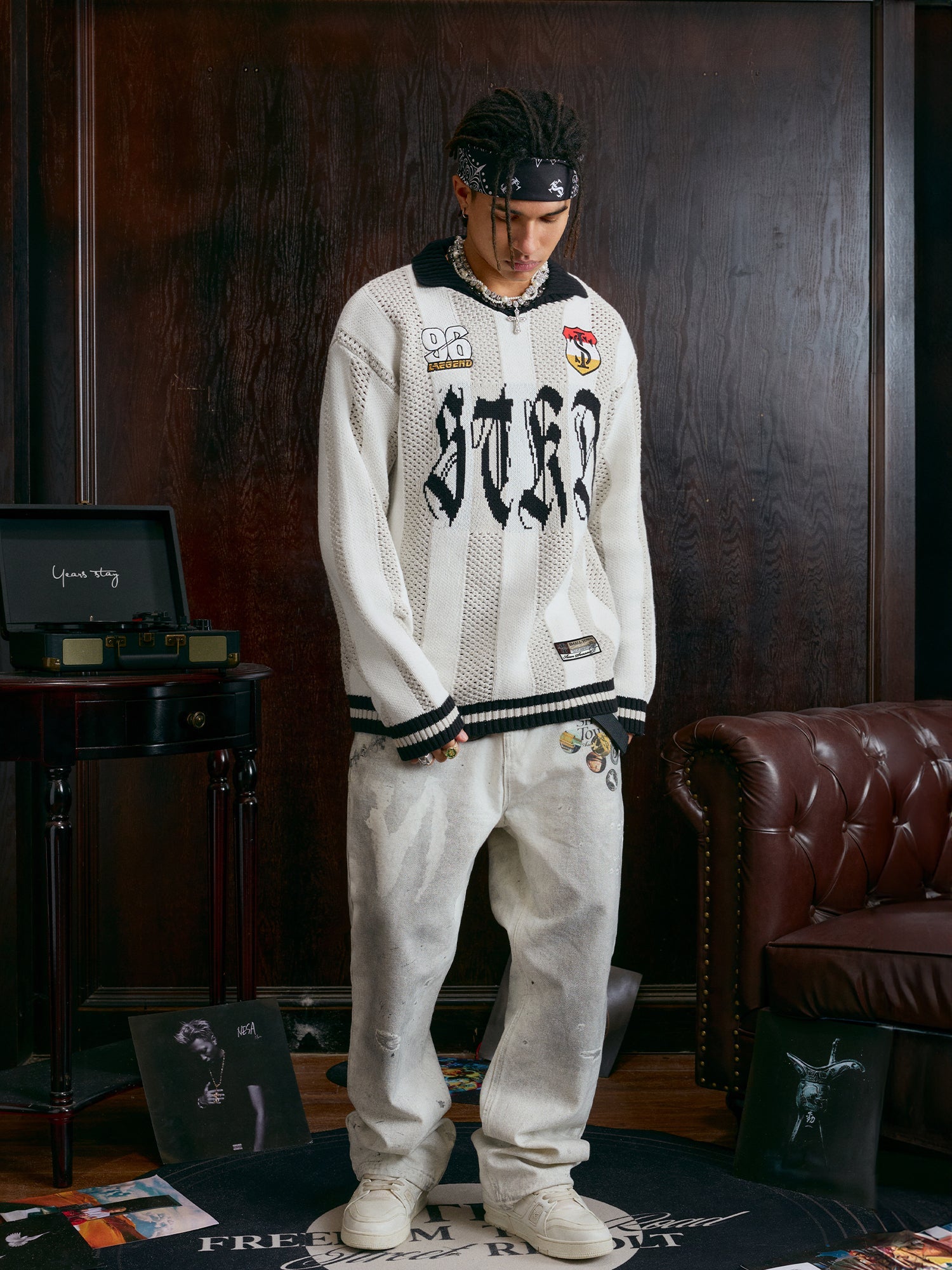 Small Town Kid Striped Knit Polo Sweater