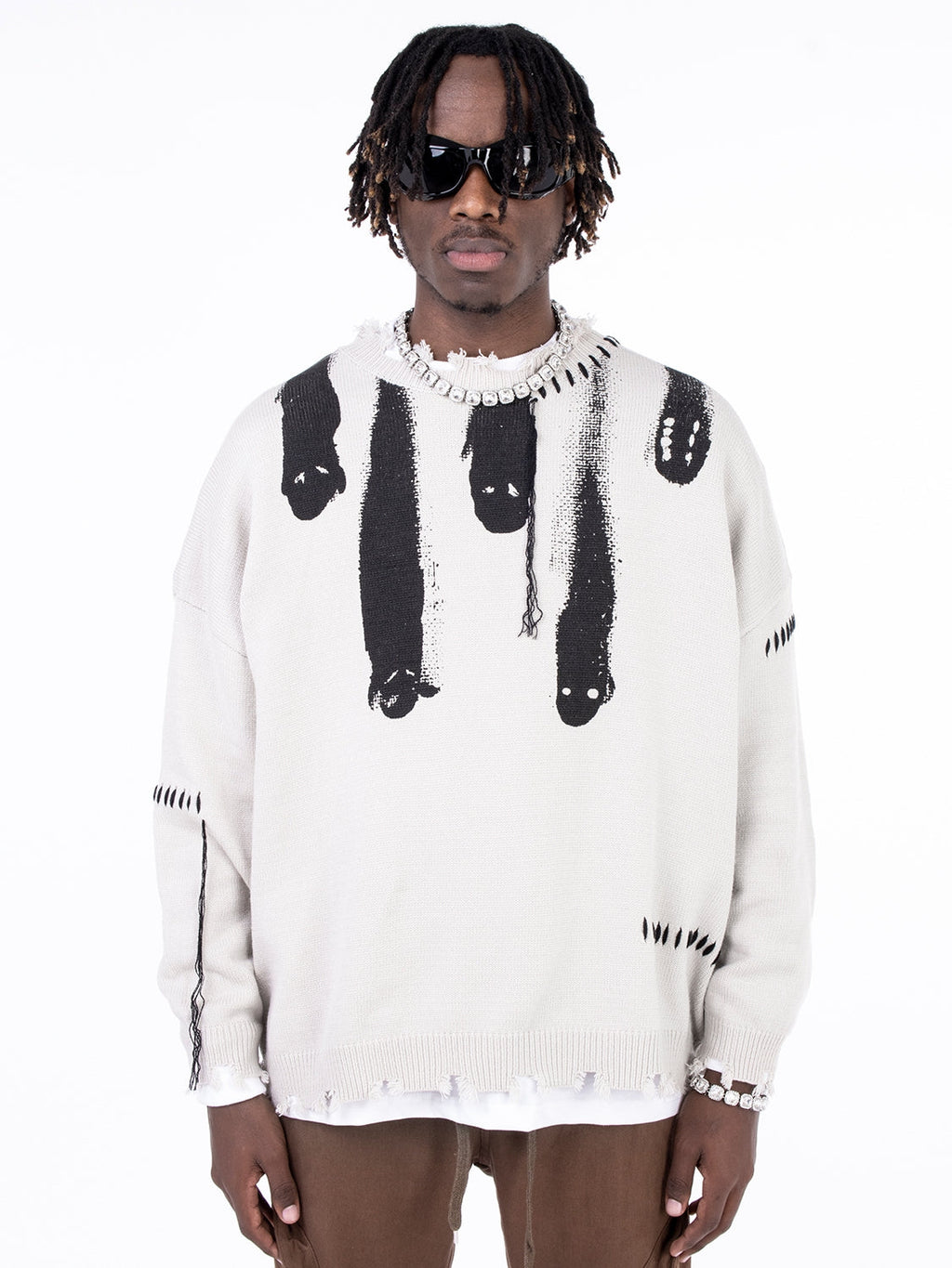 F3F Select Ghost Print Destroy Knit Sweater