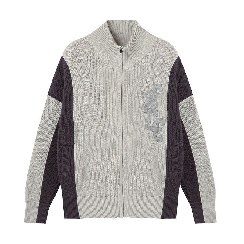 F2CE Contrast Color Stitching Zipper Cardigan