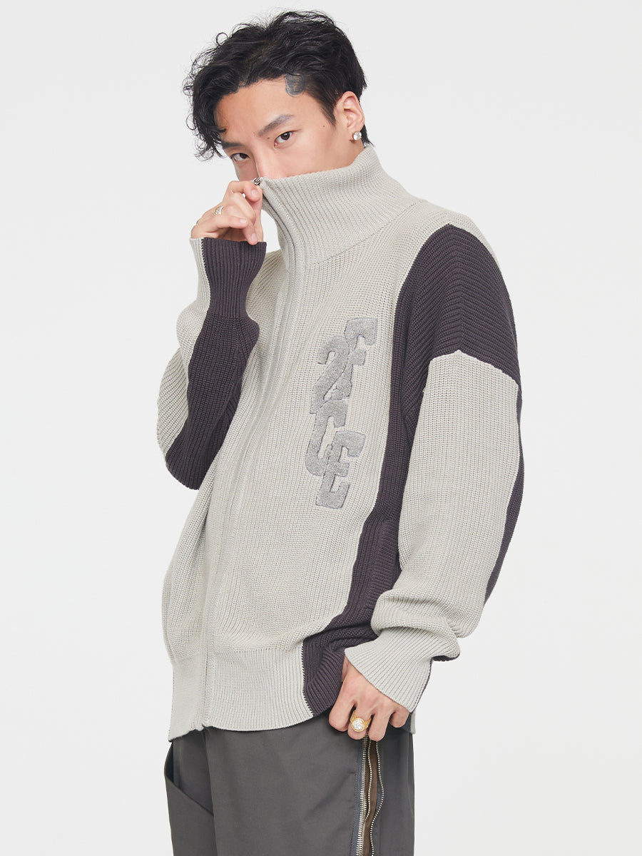 F2CE Contrast Color Stitching Zipper Cardigan