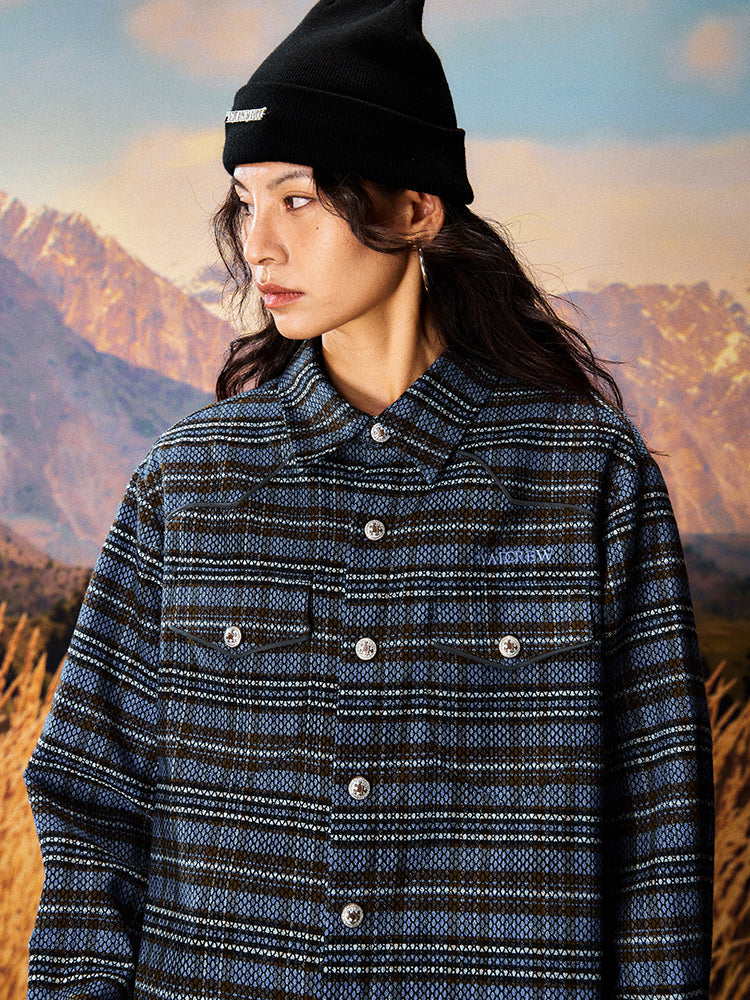 YADcrew Grid Textured Plaid Long Sleeve Shirt