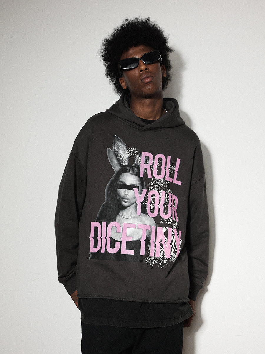 DICETINY Bunny Girl Print Hoodie