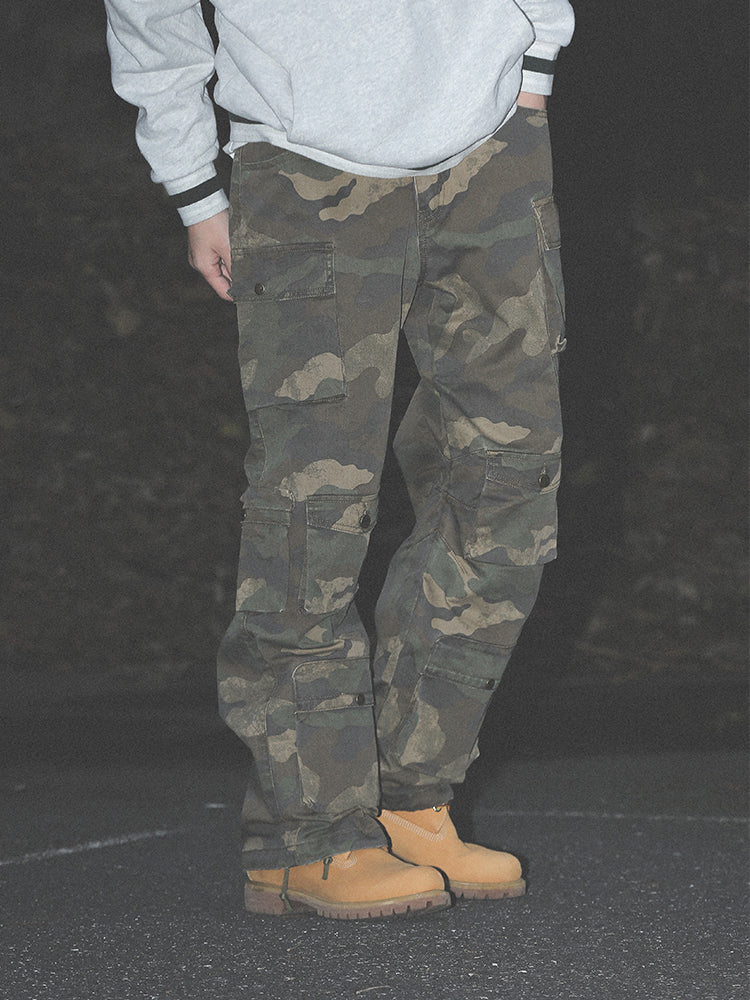 UNTILWERICH Dirty Camo Multi Pocket Work Cargo Pants