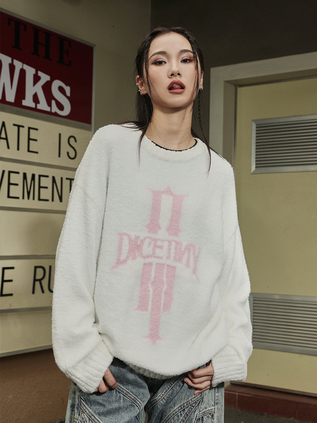 DICETINY Jacquard Logo Fleece Knit Sweater