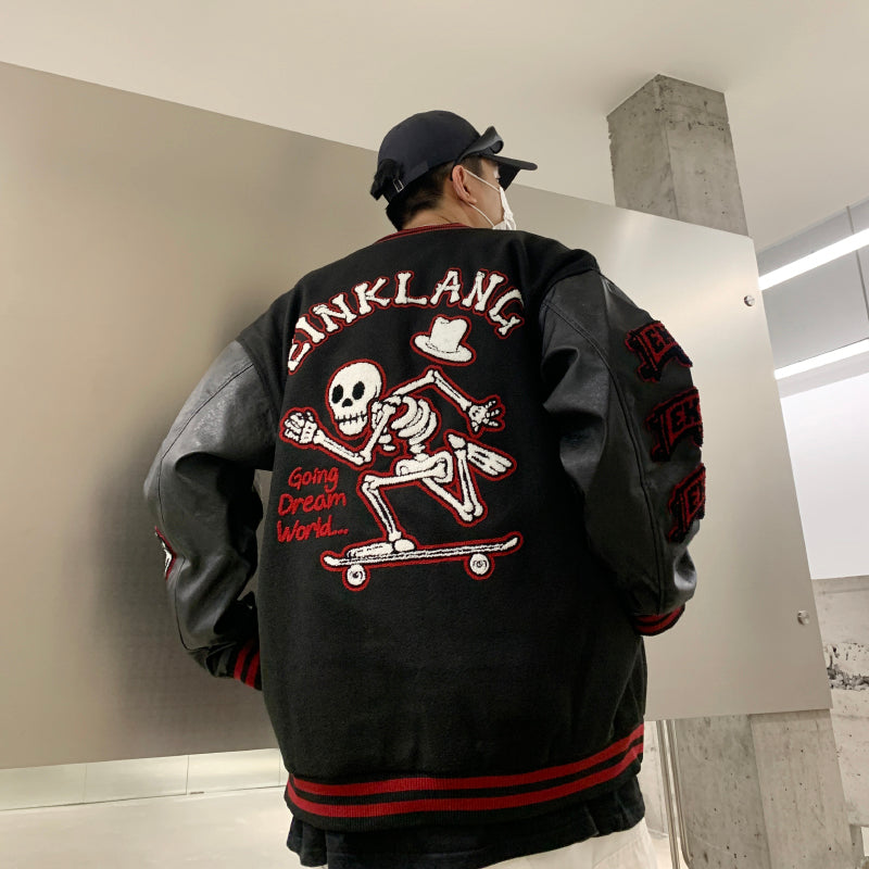 F3F Select Skeleton Skull Embroidered Varsity Jacket