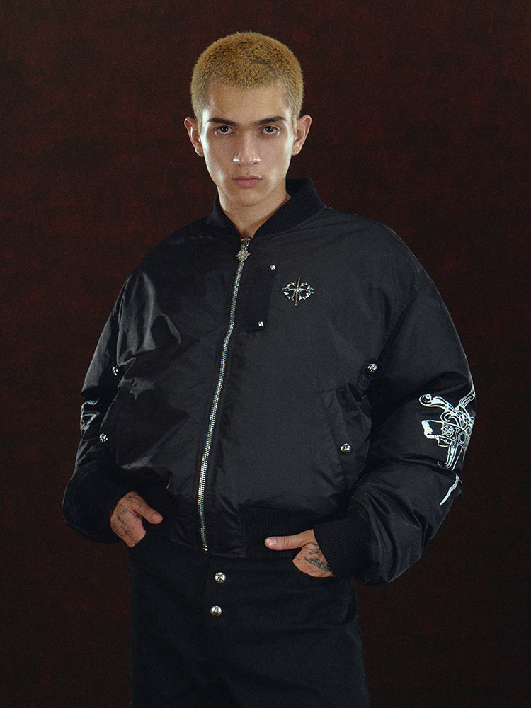 DICETINY Metal Logo Studs MA-1 Bomber Jacket