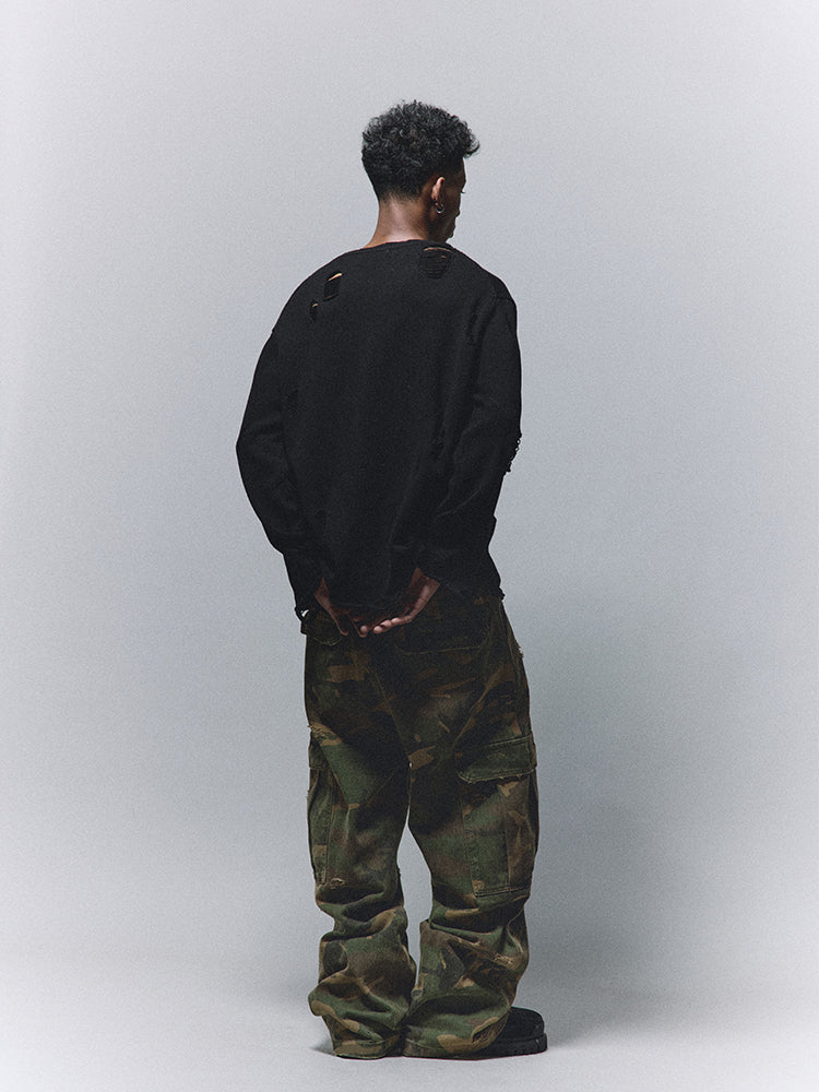 ANTIDOTE Camouflage Washed Hole Baggy Cargo Pants