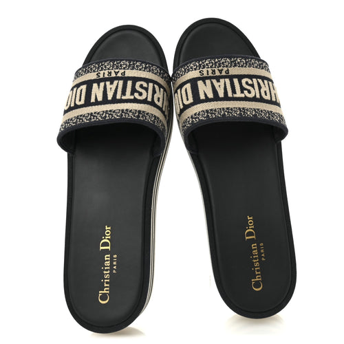 Canvas Embroidered D-Way Platform Sandals 39.5 Deep Blue