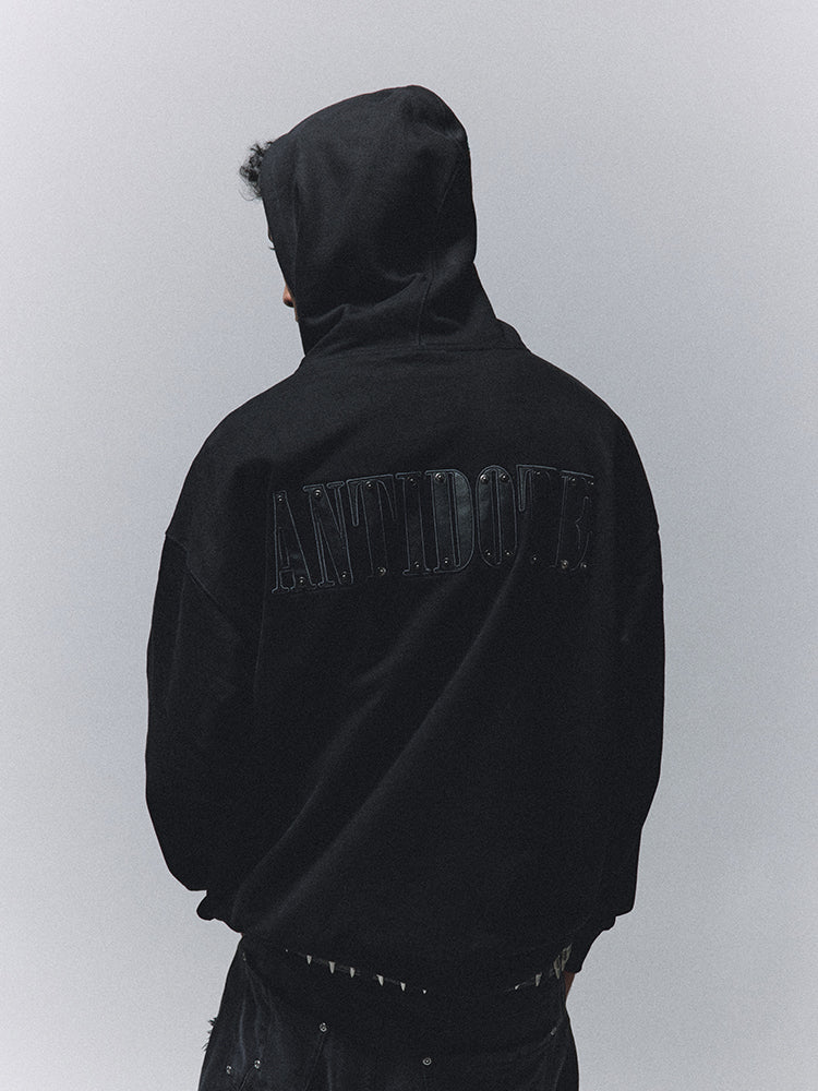ANTIDOTE Patchwork Leather Embroidered Hoodie