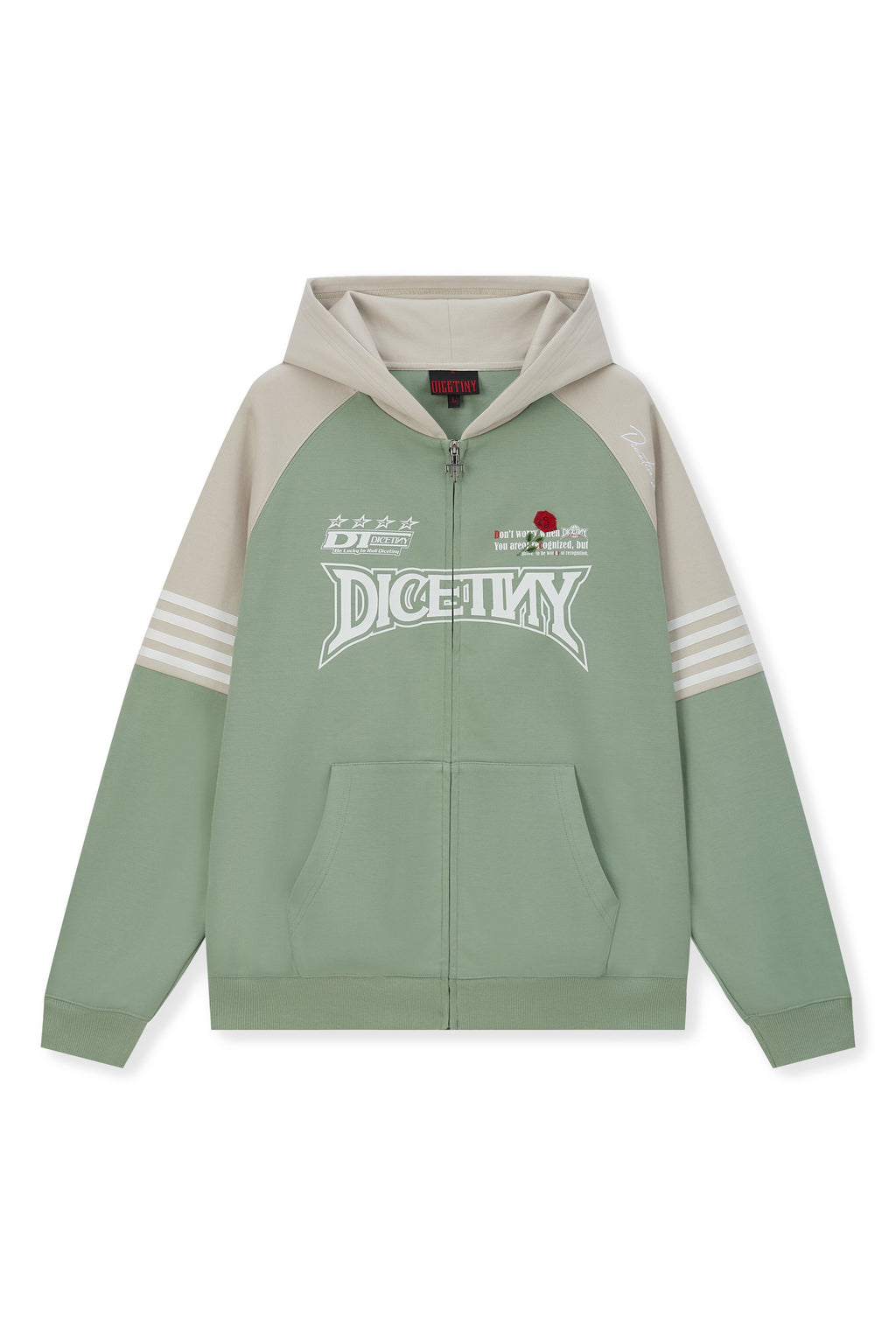 DICETINY Rose Embroidery Logo Printed Zip Up Hoodie