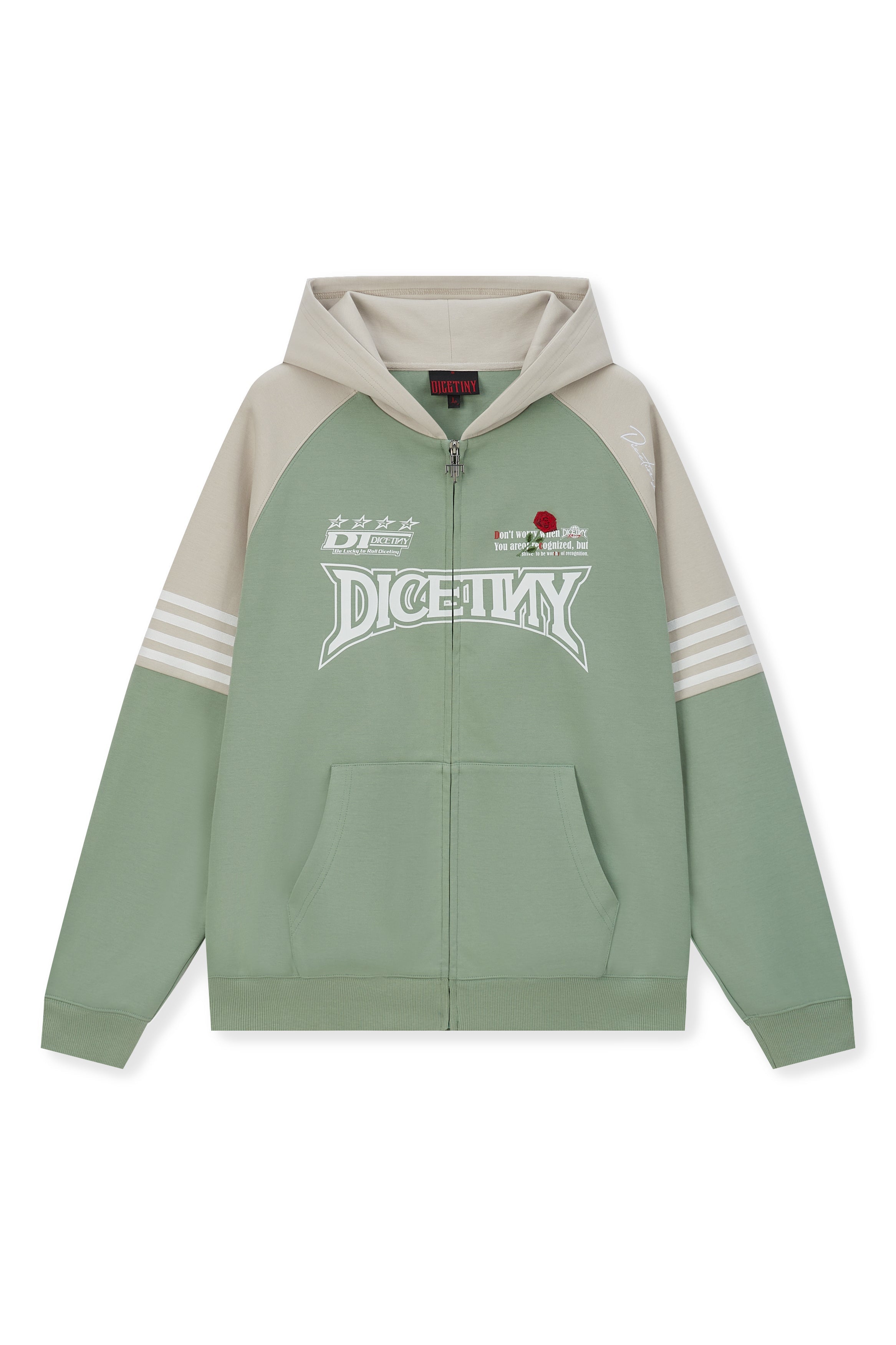 DICETINY Rose Embroidery Logo Printed Zip Up Hoodie