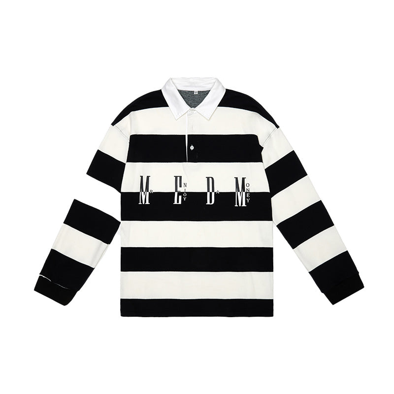 MEDM Striped Logo Long Sleeved Polo Shirt