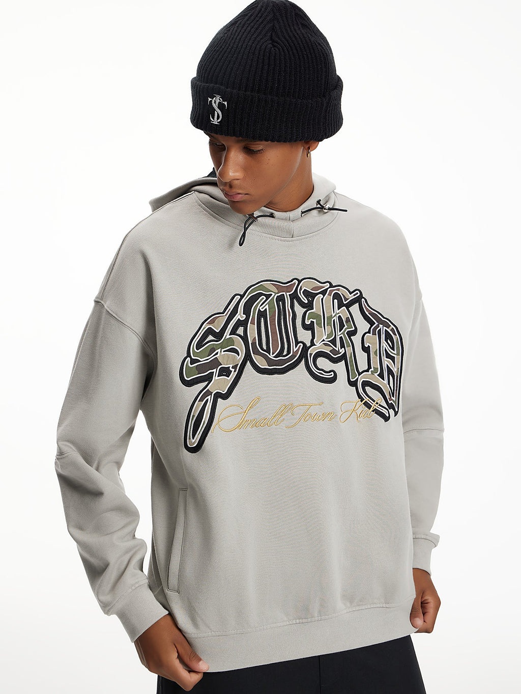 Small Town Kid Camouflage Embroidered Patch Hoodie