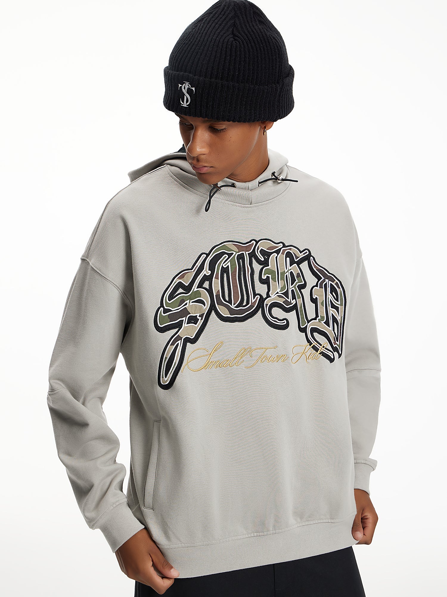Small Town Kid Camouflage Embroidered Patch Hoodie