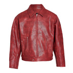 STEEPC Aged Washed Burgundy Red Short Leather Jacket