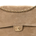Suede Calfskin Souplissimo Maxi Flap Dark Beige