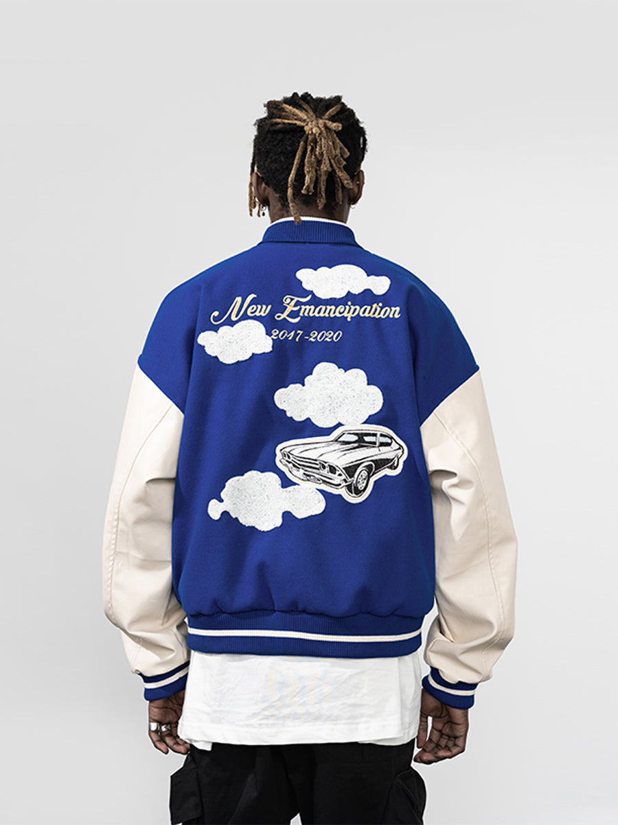 Harsh and Cruel Embroidered stars Clouds Varsity Jacket