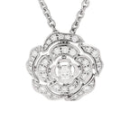 18K White Gold Diamond Bouton de Camelia Pendant Necklace