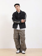 F3F Select Three Bar Striped Washed Denim Jacket