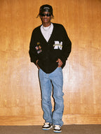 MEDM Embroidered Badge Knit Sweater Cardigan