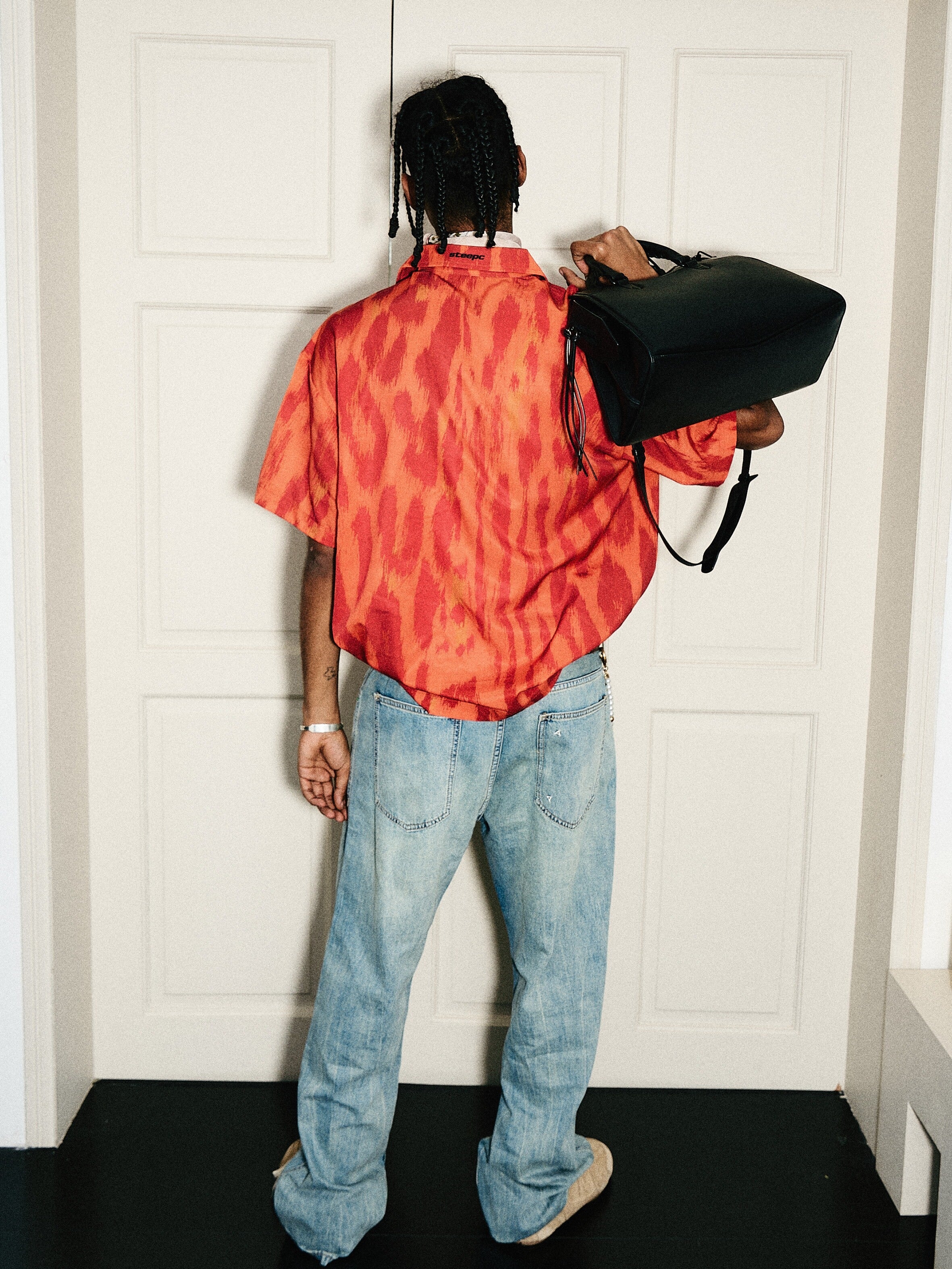 STEEPC Digital Full Print Orange Leopard Cuban Shirt