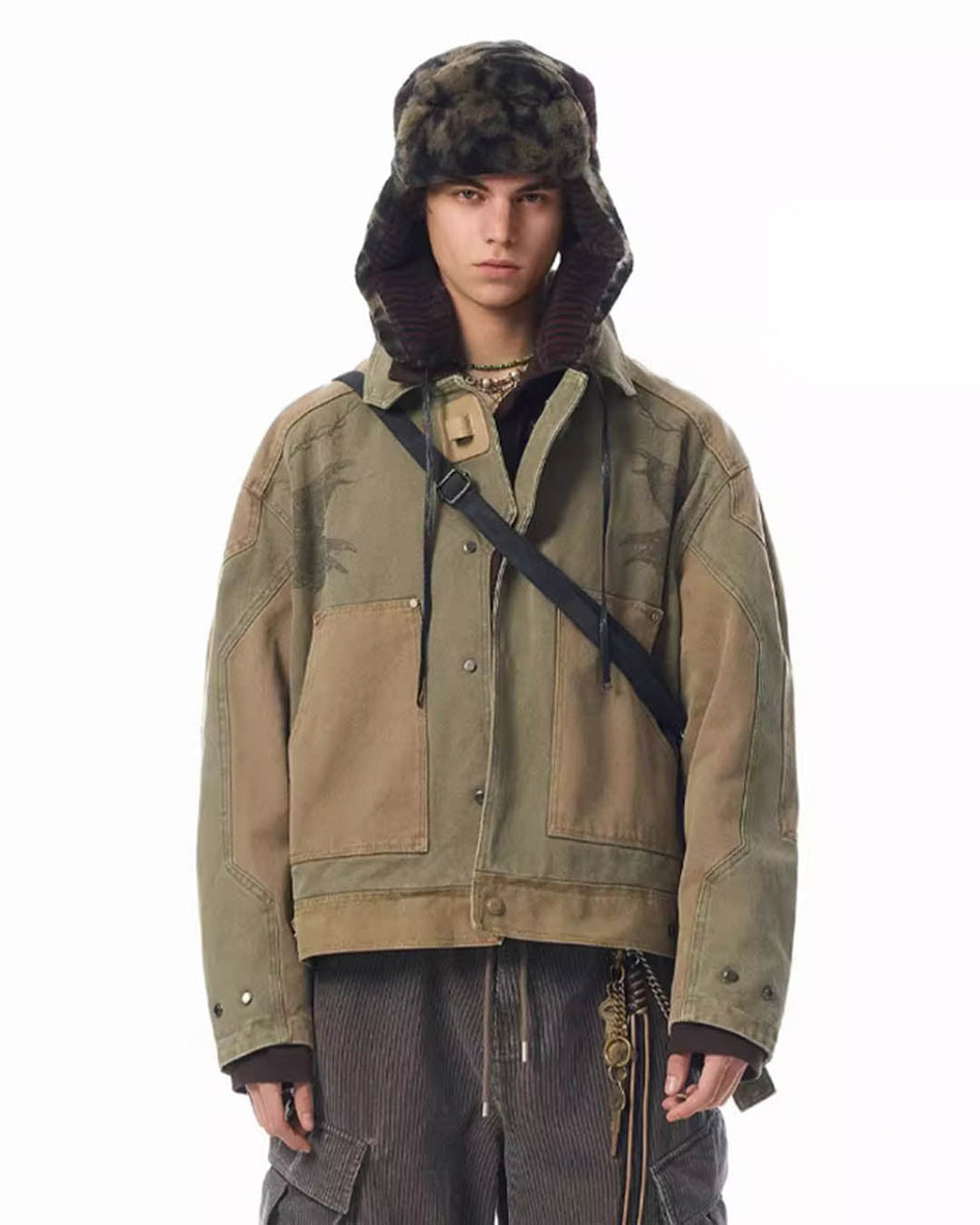 JHYQ Contrast Color Stitching Printed Canvas Work Jacket