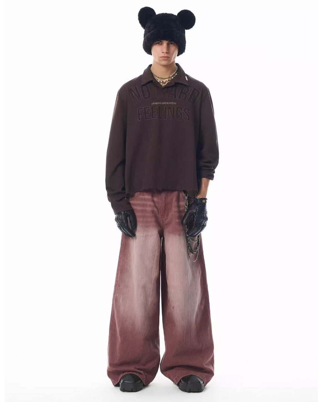 JHYQ Bordeaux Red Wash Baggy Jeans