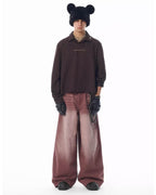 JHYQ Bordeaux Red Wash Baggy Jeans