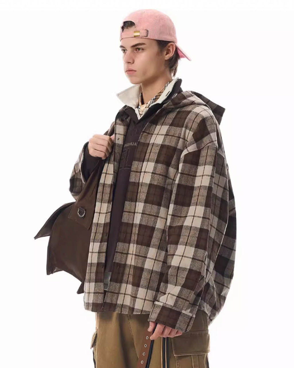 JHYQ Work Plaid Embroidery Hooded Shirt Jacket