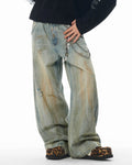 JHYQ Vintage Dirty Dyed Washed Baggy Jeans