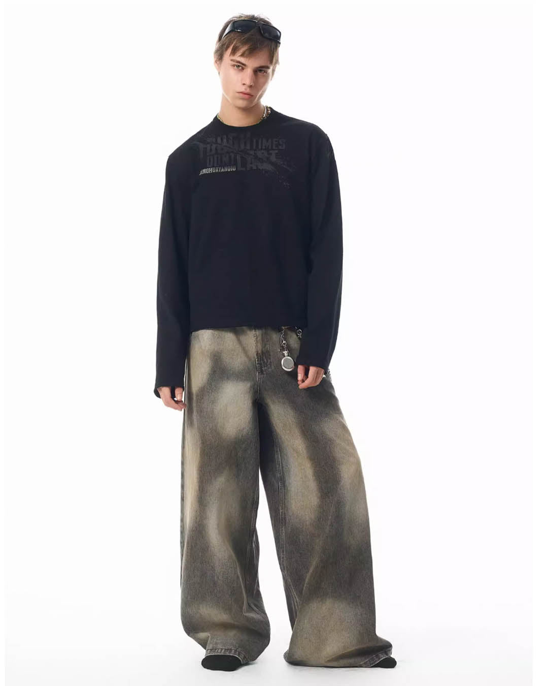 JHYQ Washed Dirty Dyed Gray Baggy Jeans