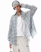JHYQ Pleated Plaid Long Sleeved Shirt