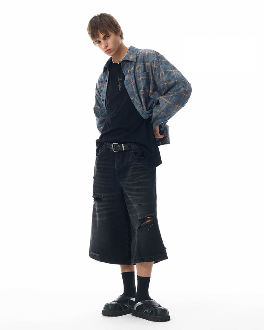 JHYQ Tie Dye Basic Plaid Long Sleeved Shirt