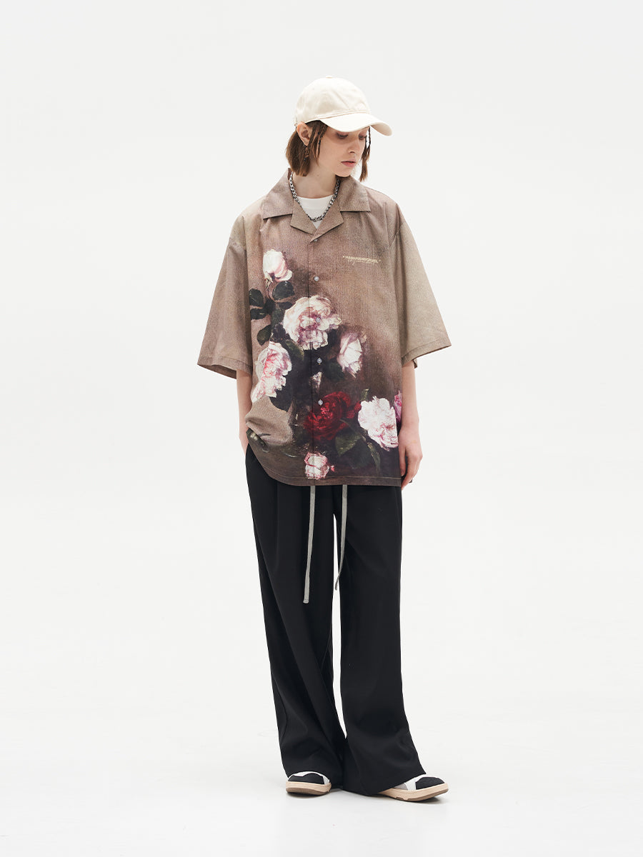 Harsh and Cruel Vintage Floral Oil Painting Cuban Shirt