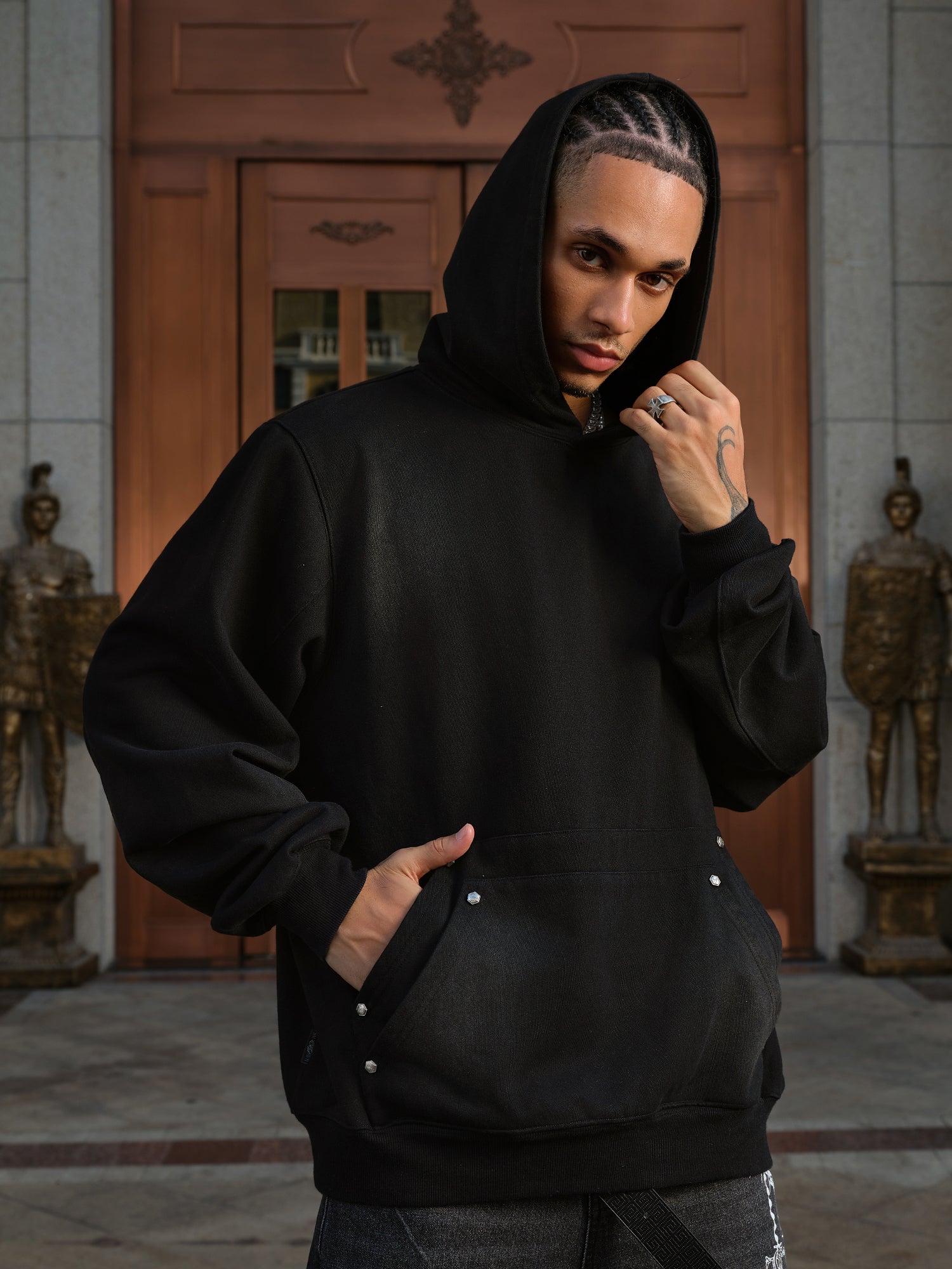 Small Town Kid Double Rivet Pocket Washed Hoodie