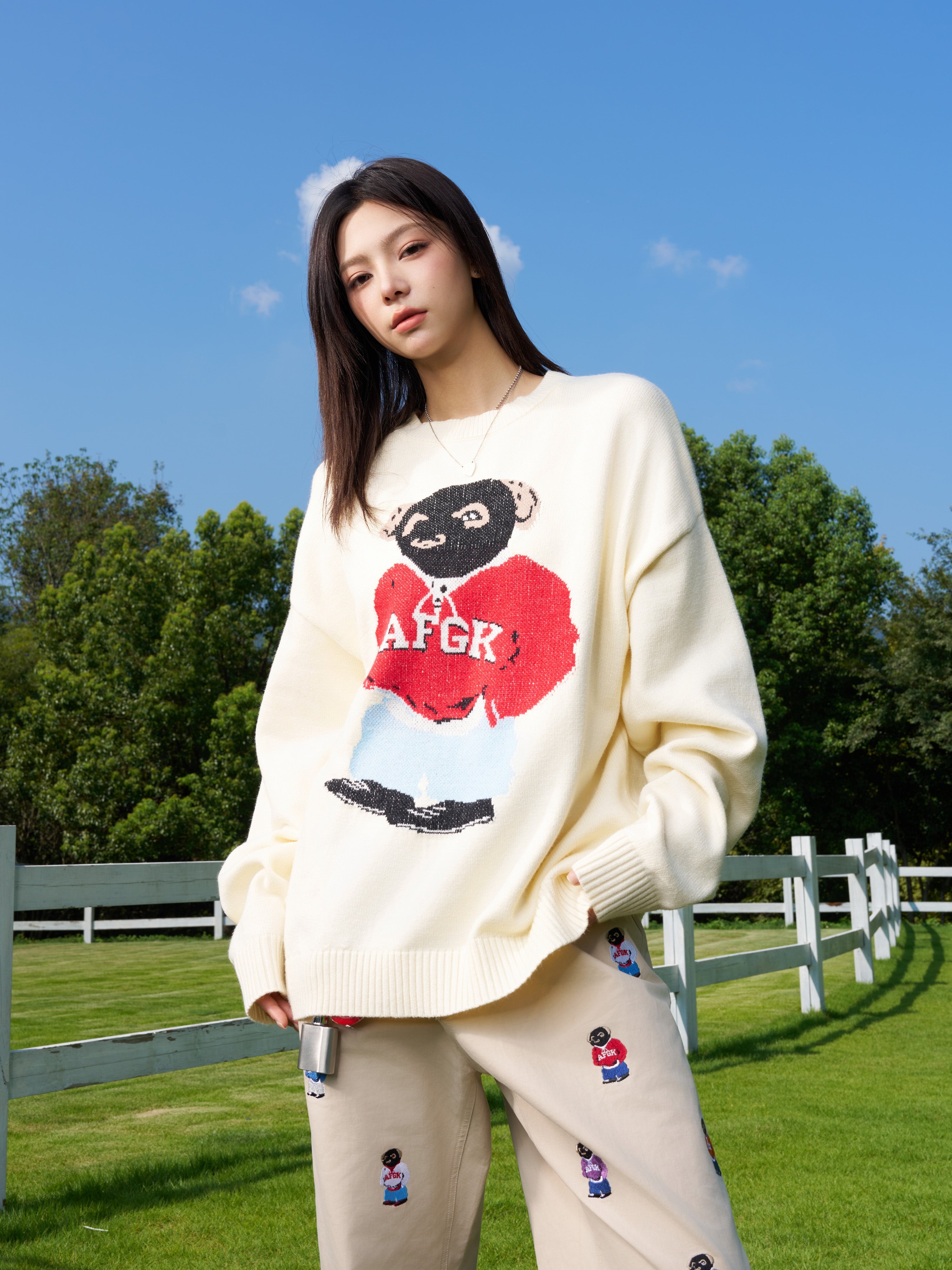 AFGK Bear Jacquard Knit Sweater