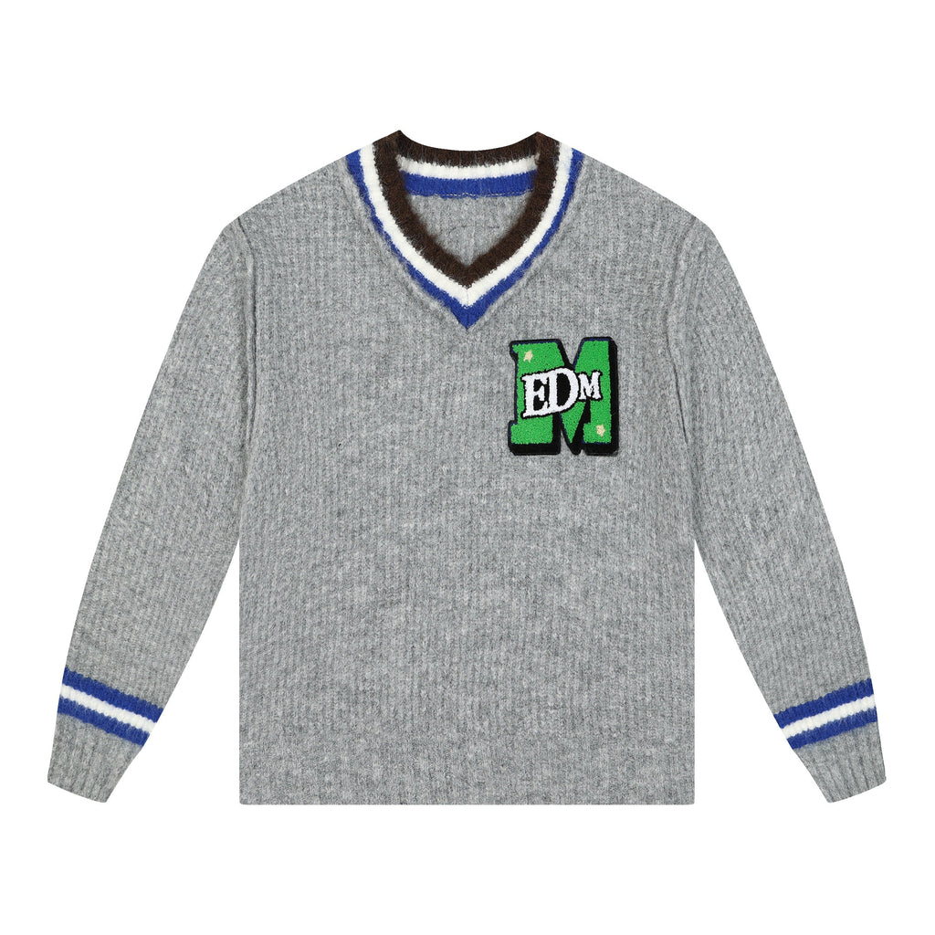 MEDM V Neck Logo Knit Sweater