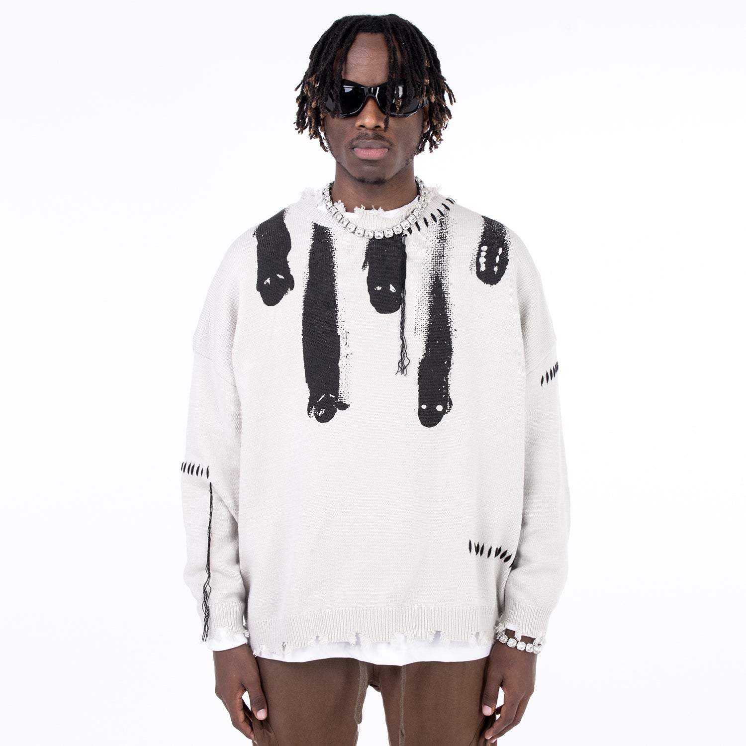 F3F Select Ghost Print Destroy Knit Sweater