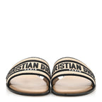 Straw Embroidered Dway Flat Slide Sandals 41 Natural Black