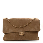Suede Calfskin Souplissimo Maxi Flap Dark Beige